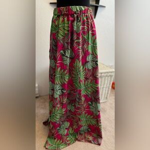SHEIN tropical maxi skirt sz L - elastic waist w/ long thigh slit